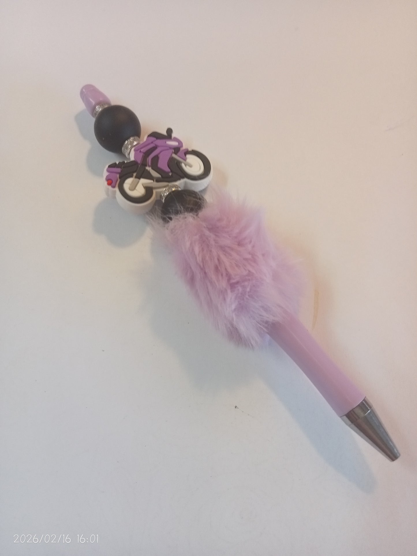 Hand-Assembled Beaded Fluffy Pen (Black Ink)