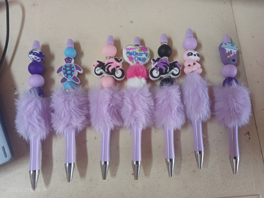 Hand-Assembled Beaded Fluffy Pen (Black Ink)