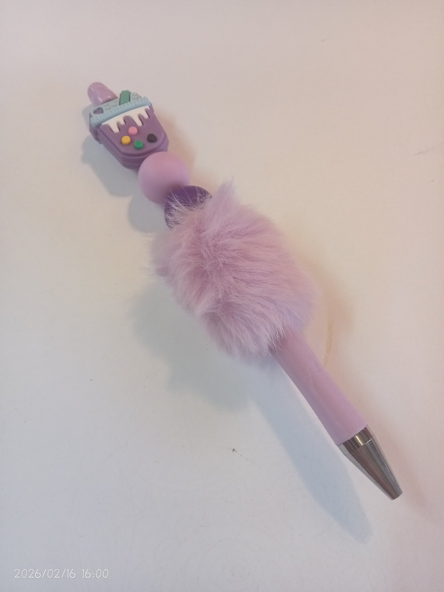 Hand-Assembled Beaded Fluffy Pen (Black Ink)