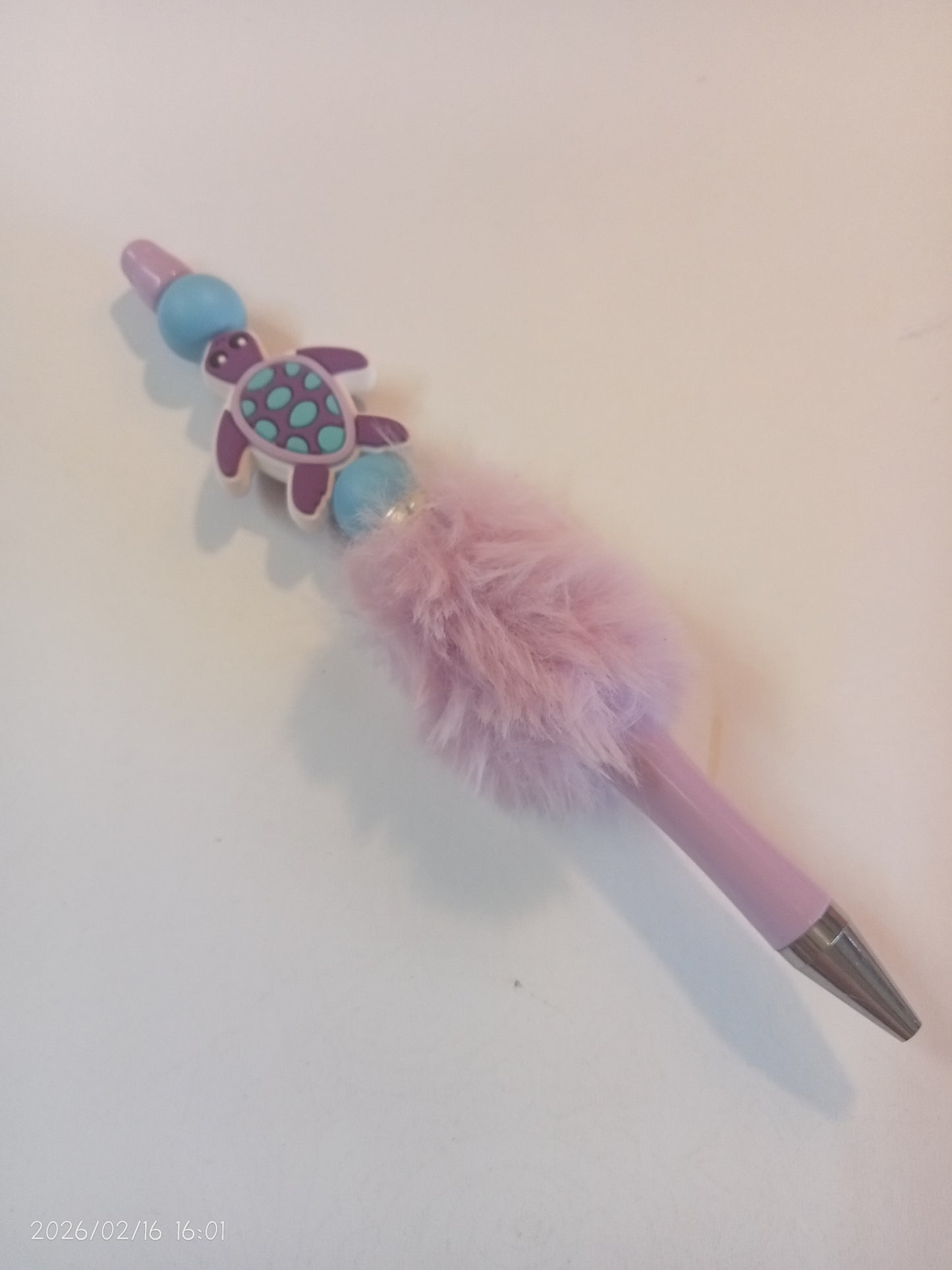 Hand-Assembled Beaded Fluffy Pen (Black Ink)