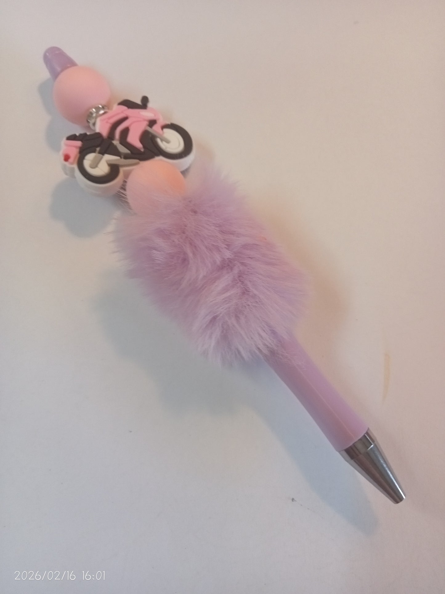Hand-Assembled Beaded Fluffy Pen (Black Ink)